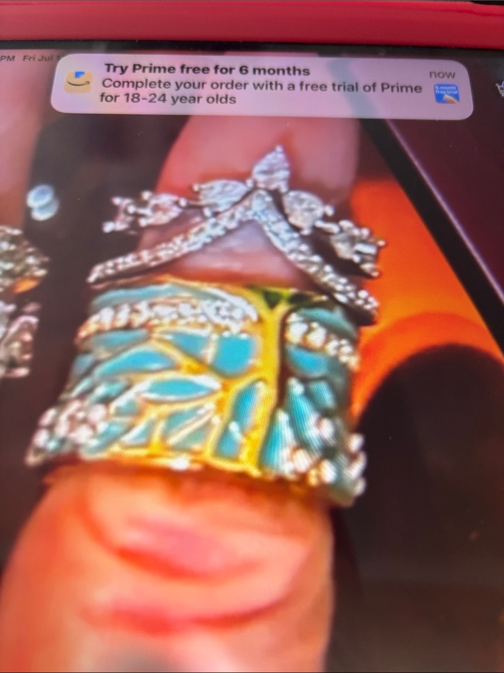 JTV Turquoise Enamel Leaf Wide Band Ring with Silver Accents